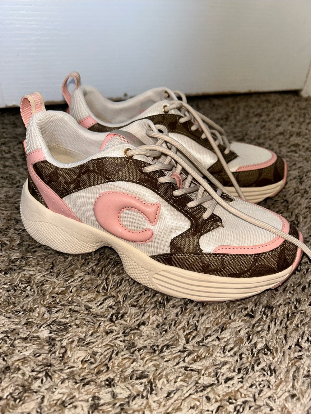 Coach Pink & Brown Signature Chunky Trainer Sneakers